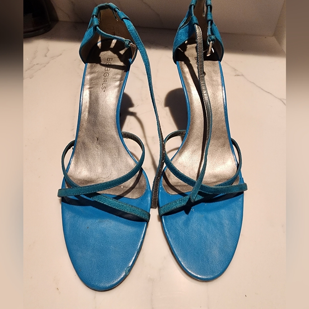 BCBGirls Turquoise Blue High-Heeled Sandals with Strappy Design
